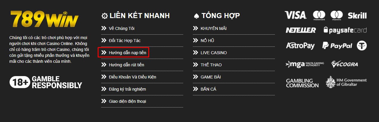 Các phương thức nạp tiền 789win phổ biến và thuận tiện